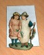 Original Altes OBLATENBILD (Mädchen Und Bub Mit Blumen) Glückwunschbild Um 1900, Ausklappbar, Höhe 11 X 7 Cm. - Enfants