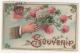 @ CARTE GAUFREE FANTAISIE SOUVENIR, MAIN TENANT UN BOUQUET DE FLEURS - Saluti Da.../ Gruss Aus...