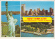 CPA NEW YORK CITY- STATUE OF LIBERTY, SHIP, SKYLINE, WORLD TRADE CENTRE TOWERS - Statue De La Liberté