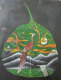 Feuille Peinte Main Arbre Sacré De La Bodhi-Goya Ancien Bouddhisme Oiseaux Paysage 14x19cm RARE Authentique - Religion & Esotérisme