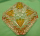 Vintage CRYSTAL Glass ASHTRAY Decorated W. Rich Yellow Flashed Glass & Facets - Vidrio