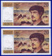 DEUX BILLETS PAIRE 20 FRANCS DEBUSSY NEUF (TRACE COMPTAGE) TYPE 1980 ALPHABET J.004 N° 576802 ET 576803 DE1980 - 20 F 1980-1997 ''Debussy''