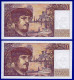 DEUX BILLETS PAIRE 20 FRANCS DEBUSSY NEUF (TRACE COMPTAGE) TYPE 1980 ALPHABET J.004 N° 576802 ET 576803 DE1980 - 20 F 1980-1997 ''Debussy''