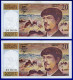 DEUX BILLETS PAIRE 20 FRANCS DEBUSSY SPL EPINGLAGE SANS TRACE COMPTAGE TYPE 1980 ALPHABET Q.008 N° 261618 ET 261619-1981 - 20 F 1980-1997 ''Debussy''