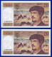 DEUX BILLETS PAIRE 20 FRANCS DEBUSSY NEUF (TRACE COMPTAGE) TYPE 1980 ALPHABET O.011 N° 129556 ET 129555 DE1983 - 20 F 1980-1997 ''Debussy''