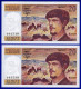 DEUX BILLETS PAIRE 20 FRANCS DEBUSSY NEUF LEGERE TRACE DE COMPTAGE TYPE 1980 ALPHABET H.016 N° 463540 ET 463539 DE 1986 - 20 F 1980-1997 ''Debussy''