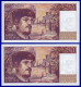 DEUX BILLETS PAIRE 20 FRANCS DEBUSSY NEUF TYPE 1980 ALPHABET N.016 N° 463466 ET 463467 DE 1986 - 20 F 1980-1997 ''Debussy''