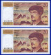 DEUX BILLETS PAIRE 20 FRANCS DEBUSSY NEUF TRACE DE COMPTAGE TYPE 1980 ALPHABET X.022 N° 644684 ET 644685 DE 1987 - 20 F 1980-1997 ''Debussy''