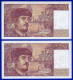 DEUX BILLETS PAIRE 20 FRANCS DEBUSSY NEUF TRACE DE COMPTAGE TYPE 1980 ALPHABET W.022 N° 643474 ET 643475 DE 1987 - 20 F 1980-1997 ''Debussy''