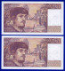 DEUX BILLETS PAIRE 20 FRANCS DEBUSSY NEUF TYPE 1980 ALPHABET F.024 N° 631917 ET 631918 DE 1989 - 20 F 1980-1997 ''Debussy''