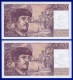 DEUX BILLETS PAIRE 20 FRANCS DEBUSSY NEUF TYPE 1980 ALPHABET G.024 N° 631804 ET 631805 DE 1989 - 20 F 1980-1997 ''Debussy''