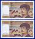 DEUX BILLETS PAIRE 20 FRANCS DEBUSSY NEUF TYPE 1980 ALPHABET A.029 N° 502822 ET 502821 DE 1990 - 20 F 1980-1997 ''Debussy''