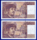 DEUX BILLETS PAIRE 20 FRANCS DEBUSSY NEUF TYPE 1980 ALPHABET A.029 N° 502822 ET 502821 DE 1990 - 20 F 1980-1997 ''Debussy''