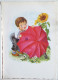 Cp Litho Illustrateur KRUGER Enfant Garcon Caché Derriere Gros Parapluie Rouge Peur De Souris Fleur De Tournesol - Humorous Cards