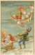 NEW YEAR´S GREETING - GNOMES ON MOON, ON SLED AND GATHERING LOSE COINS -  EMBOSSED V/F VINTAGE POSCARD - Neujahr