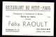 Carte De Visite Du Restaurant Du Petit Paris Felix Raoult Guingamp Embarquement Et Transbordement De Bestiaux BCH19 - Cartes De Visite