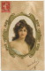 Carte Peinte Soie Art Nouveau Gaufrée Dorée Belle Femme Hand Painted Silk Embossed Golden - Autres & Non Classés