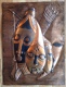 Plaque De Cuivre Vernis Représentant 3 Masques En Relief Format 40x53,5 - Rare - Art Africain
