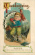 147121-Thanksgiving, Albrecht & Meister No AMB01-2, Scared Boy Standing On An Axe Handle Next To A Turkey - Thanksgiving