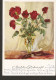 5k. Flora  Flower - Flowers In Vase Rosen Red Rose - Art Painting Inllustration By Ch. Pasche - Autres & Non Classés