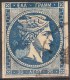 GREECE 1875-1880 Large Hermes Head On Cream Paper With CN 20 L Blue Vl. 65 With Light Spot In Neck - Gebraucht