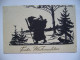 Silhouette - Trees And St. Nicolas With Staff - Frohe Weihnachten - Posted 1929 - Scherenschnitt - Silhouette