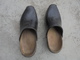 Ancien - Paire De Sabots En Bois Et Cuir Noir - Chaussures