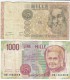 Italy #109b &amp; #114a, 1000 Lire 1982 &amp; 1990 Banknotes Currency - 1000 Liras