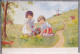 LITHO Illustrateur OUR KIDDIES 5016 AEW A.E.W. Richardson ? Duo Enfants Cueillant Fleurs Chemin Moulin Voyagé 1918 - 1900-1949