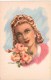 Delcampe - Lot Illustrateur 10 Cartes Postales Anciennes  Portraits De Femmes Avec Fleurs , Signées,dos Vierges, Toutes Scannées - Autres & Non Classés