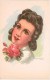 Delcampe - Lot Illustrateur 10 Cartes Postales Anciennes  Portraits De Femmes Avec Fleurs , Signées,dos Vierges, Toutes Scannées - Autres & Non Classés