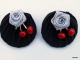 Boucles D'oreilles Clous Soie Shibori Noire Rose Argentée Cerises Rouges émaillées Doublées Cuir - Orecchini