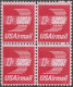 Etats-Unis 1969 Y&T PA 80. Bloc De 4, Piquage à Cheval. Lettres Par Avion - Variedades, Errores & Curiosidades