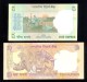 INDIA MAHATMA GANDHI 2 BANKNOTES 5 & 10 RUPEES P88a P89a UNC * FARMING TIGER ELEPHANT RHINO - Indien