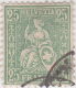 SI53D Svizzera Suisse Helvetia 25 C.  Franco Verde Pisello  Usato Con Annullo, 1862 - Used Stamps