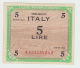 ITALY 5 LIRE 1943 XF++ ALLIED MILITARY PAYMENT WORLD WAR II PICK M12 - Occupation Alliés Seconde Guerre Mondiale