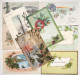 Cpa Lot 9x Litho Chromo Relief Art Nouveau Illustrateur HOUX Sur Medaillon Paysage Voyagé Beau Timbre Houten 1906 - Collections & Lots