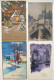 CPA Lot 4x Chromo LITHO Illustrateur ART VILLAGE MAISON FENETRE LUMIERE LUNE LUMINEUSE - Colecciones Y Lotes