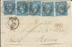 1865- RARE ENVELOPPE Avec EMPIRE DENTELE X 5 (1 DEFECTUEUX) De AMIENS (SOMME) Pour ROME - 1862 Napoleon III