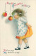 231795-Halloween, Wolf No 31-2, Ellen Clapsaddle, Girl Wearing Dress Blind Folded Trying To Bite An Apple On String - Halloween