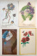 Lot 4x CPA Litho RELIEF Voeux Art NOUVEAU Illustrateur LANGAGE Fleur Pensée 1x Usa Cachet Timbre Haviamill 1912 - Colecciones Y Lotes