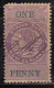 New Zealand Used One Penny Watermark NZ 1867 Perf., Adhesive, Lilac / Green Type ?,  Fiscal, Revenue - Postal Fiscal Stamps