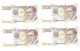 ITALIA BANCONOTE DA LIRE 2000  MARCONI LOTTO DI 4 CONSECUTIVE  SERIE AB 557963 A-AB 557966 A   FDS - 2000 Lire