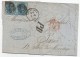 - Lettre - BELGIQUE - BRUXELLES - Cachet Rayé S/TP Médaillon à 20 Cmes Bleu X2 + Càd + "PD" Noir + Càd D'entrée Rouge - - 1849-1865 Médaillons (Autres)