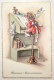 Cpa Litho Illustrateur HACO Lore H Hummel Voeux Enfant Fille Assis Sur Grand Tabouret  Bureau Pupitre Lettre Plume - Hummel