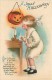 233381-Halloween, Wolf No 1-3 Quip, Ellen Clapsaddle, Blindfolded Boy Blows Out Candle With Jack O Lantern Hanging - Halloween