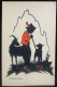 LITHO Illustrateur DIEFENBACH Plischke GRAF Silhouette OMBRE Garcon Lutin Veste Plume Rouge FLUTE Chevre Montagne - Silhouetkaarten