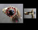 - Ancienne Bague Empire Hongrois Vermeil Et Grenats T55 / Old Gold-platted Silver And Garnet Ring From Hungarian Empire - Anillos