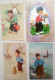 CP Lot 4x Litho Illustrateur W.S.S.B. Coloprint Kruger Folklore ENFANT HOLLANDE Pays-bas Sabot Tulipe Bateau Moulin - Sammlungen & Sammellose