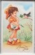 CP Litho Illustrateur GOUGEON GOLO Gold ENFANT Fille Sabots Campanule Clochette Oiseau Sur Branche Trefle Dans Bec - Gougeon